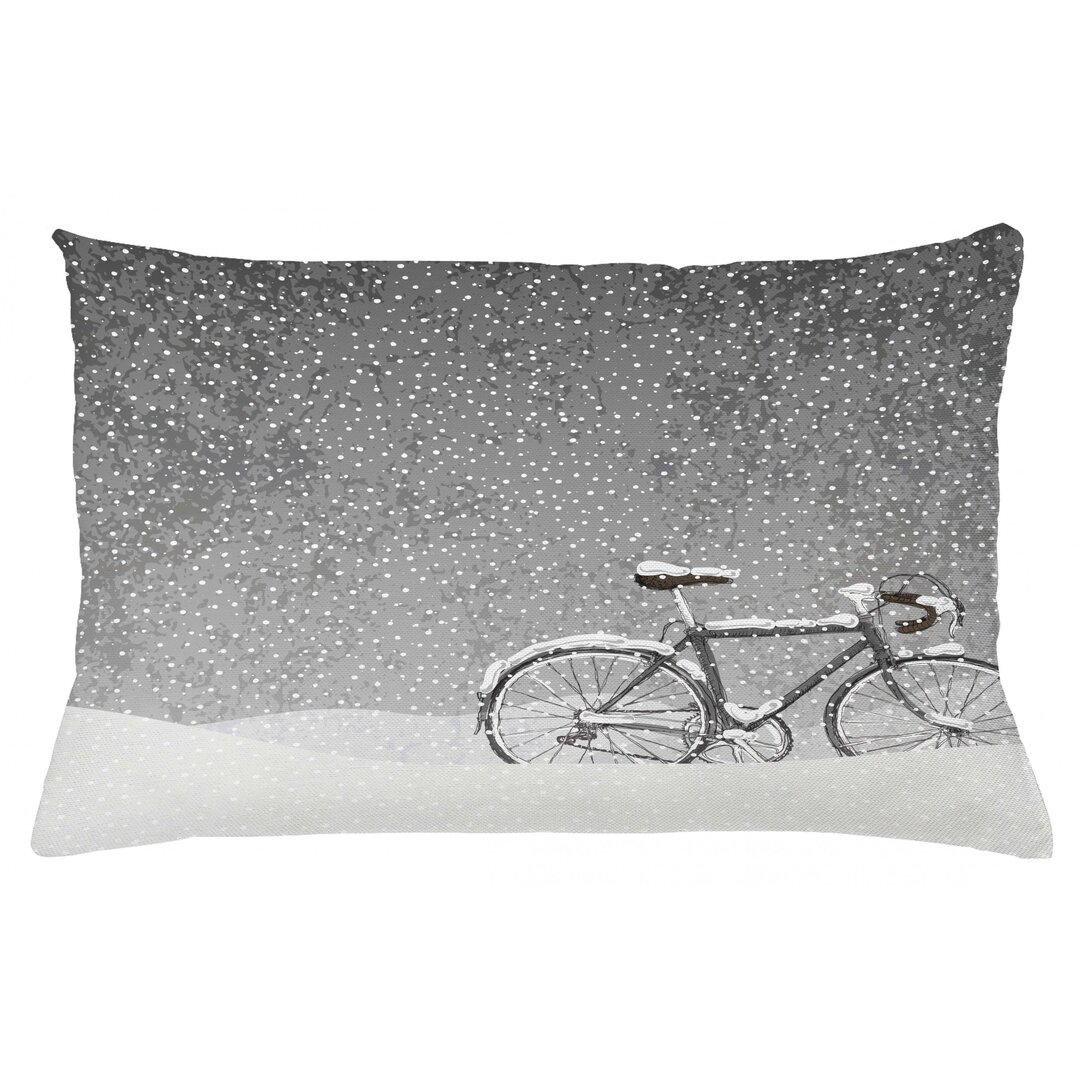 Kissenbezug, Fahrrad Schnee Ruhe Szene, Winter, Taupe Weiß