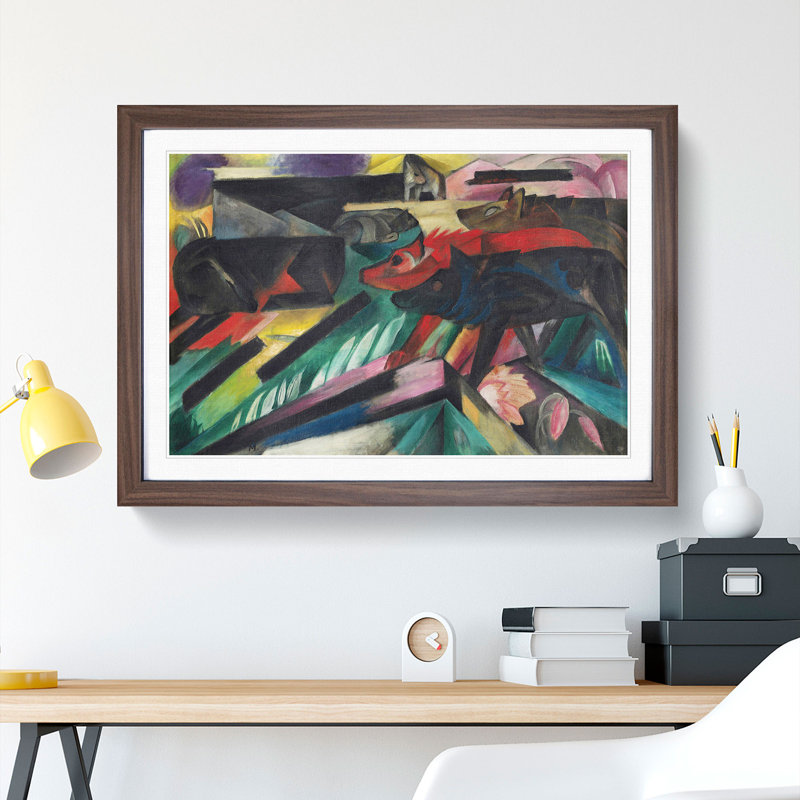 The Wolves by Franz Marc - Picture Frame Painting, Walnut, 27cm H x 36cm W x 2cm D