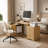 Fluted L-Shaped Home Office Desk With File Drawer & Built-In Charging Station