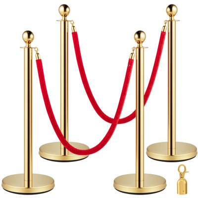 Velvet Ropes And Posts 4 Pcs, 3 Velvet Rope 5 Ft, Stanchion Post With Ball Top, Crowd Control Barriers Gold Stanchions, Carpet Poles, Crowd Control Ropes And Poles For Party Supplies