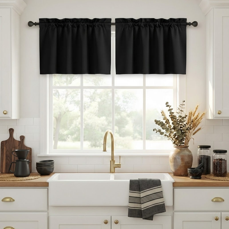 Polyester Blackout Rod Pocket Valance, Black, 52" W x 18" L