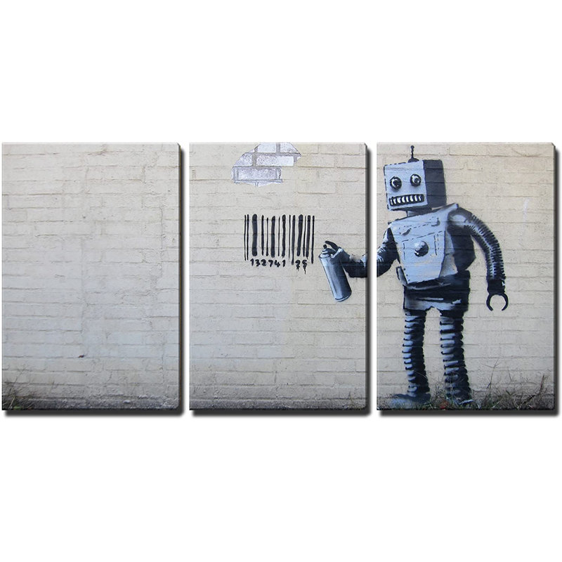 «Robot Graffiti Banksy in Street», reproduction d'art sur toile tendue, H 36 po x l 72 po, Toile tendue