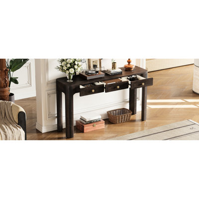 Console rustique au fini, coins arrondis pour, 3 tiroirs de rangement, support de pieds épais, entrée de style rétro, couloir et salon, plateau de table de 150 lb, 25 grands tiroirs, 20 petits tiroirs avec