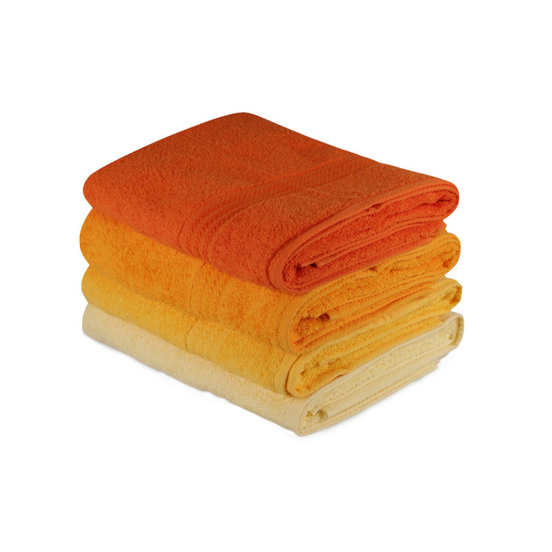 Ensemble de serviettes de bain de luxe (4 pièces), 100% coton, 27,6 po x 55,1 po | 500 g / m², doux et absorbant | Comprend une boîte-cadeau spéciale | Jaune clair, jaune, orange pâle et orange | Lavable à la machine