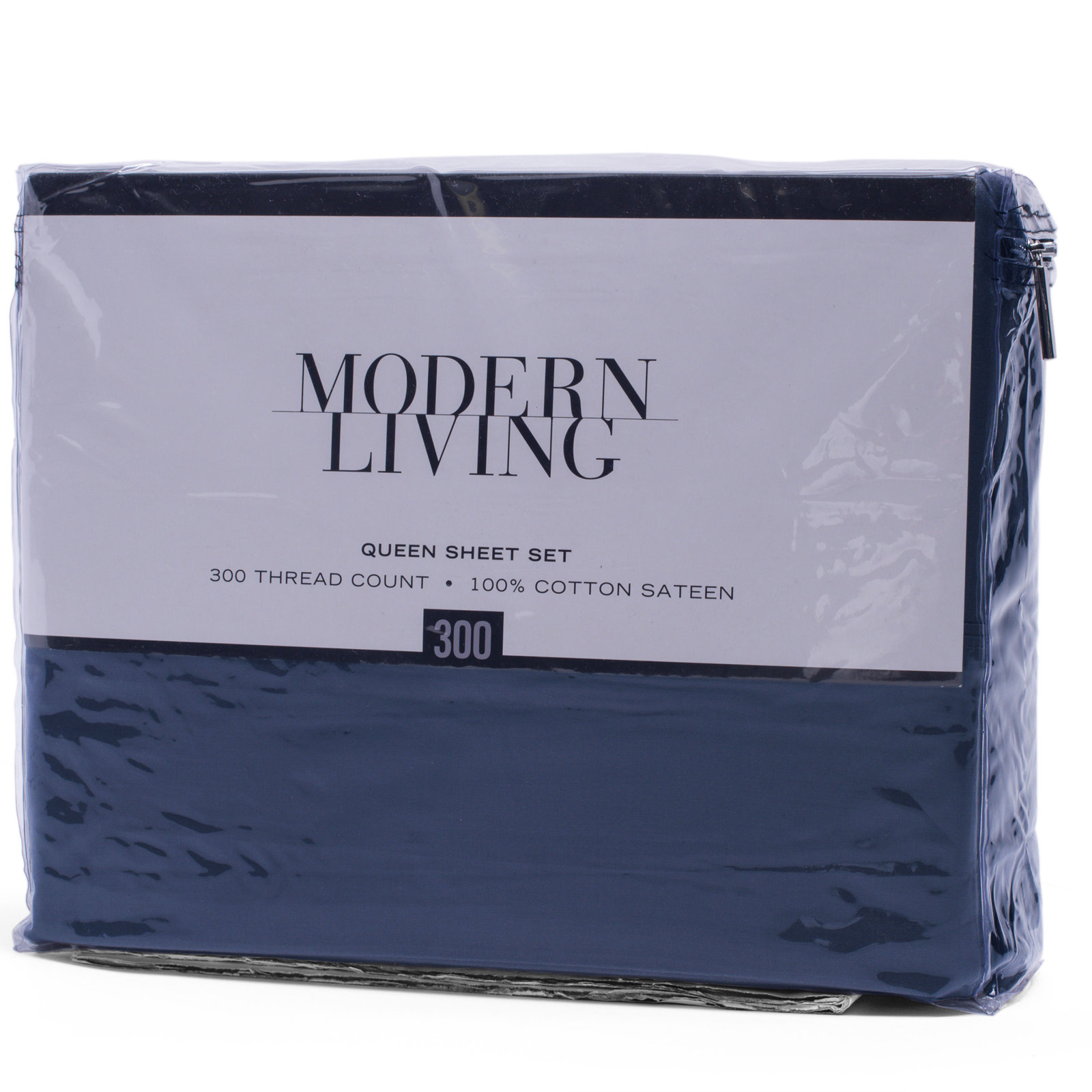 Modern Living 300 Thread Count 100% Cotton Sateen Sheet Set, Evening Blue, Full Flat Sheet + 1 Fitted Sheet + 2 Pillowcases