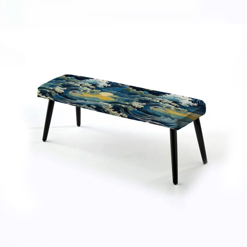 Sunrise Hokusai Waves - motif japonais - banc rembourré noir Coastal