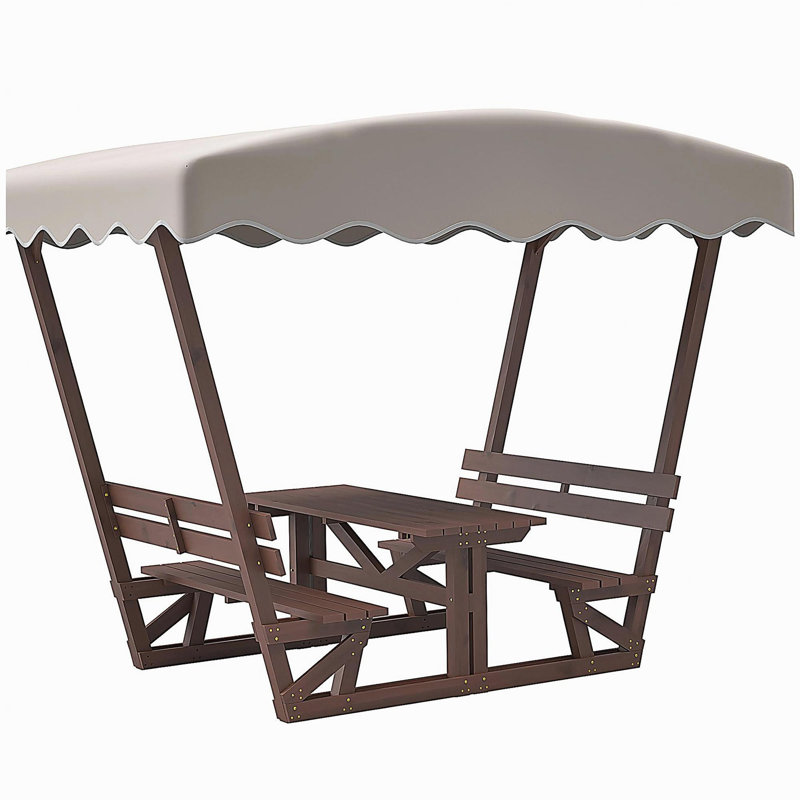 Ensemble de table de pique-nique et de banc d'extérieur en bois massif imperméable avec auvent amovible - adapté aux patios, aux jardins, aux terrasses, aux parcs et aux plages