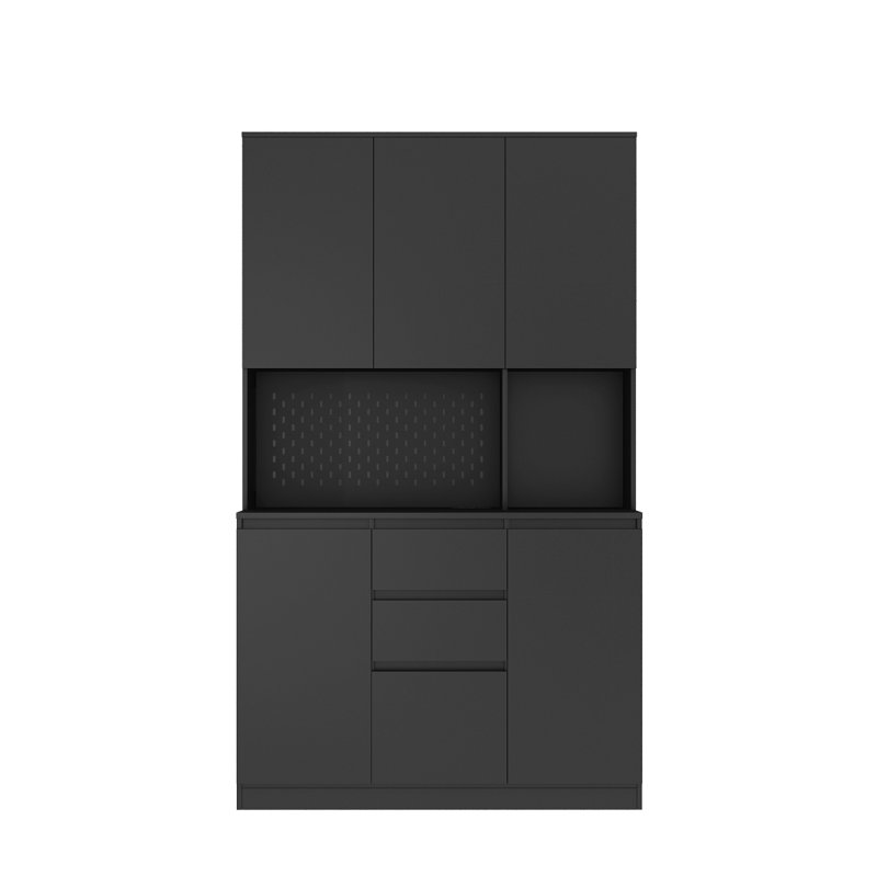 Armoire de rangement 74 po autoportante avec 6 portes, 3 tablettes et 2 tiroirs, Black