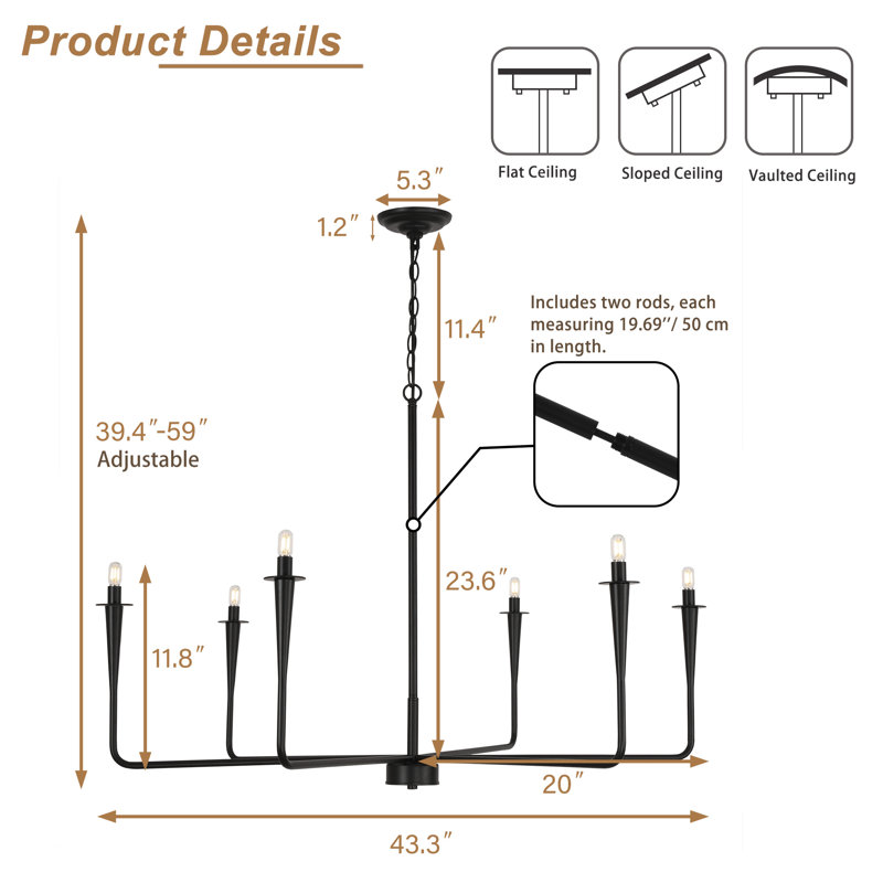 Glenarm 6 - Light Dimmable Classic / Traditional Chandelier, Matte Black