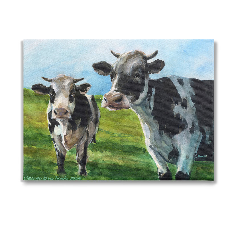 «Cows In Pasture Landscape», art mural sur toile par Georgedyachenkoart, H 30 po x l 40 po
