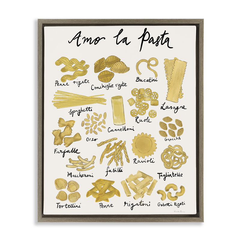 "Amor La Pasta", art mural encadré sur toile flottante par Farida Zaman, Cadre flottant orme Montalcino, H 31 po x l 25 po