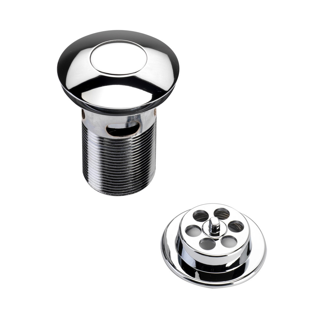 Round Push Button 6.6cm Chain and Stopper Waste Tub Drain With Overflow