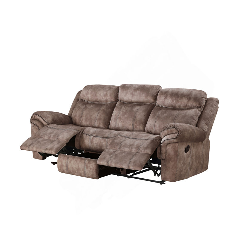 Zubaida Two Tone Chocolate Velvet Recliner Sofa W/USB Port & Drop Down Table