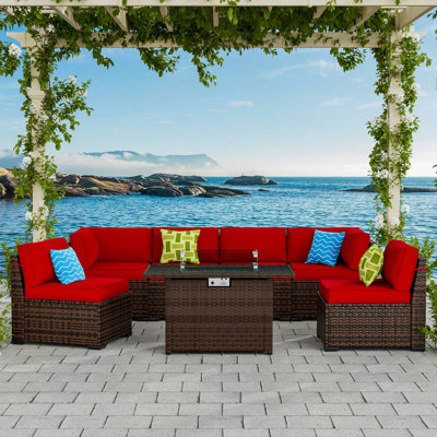 Treyshun Wicker 6-Person Sectional Conversation Sets with Cushions