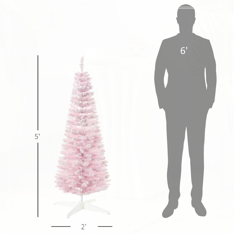 Arbre de Noël artificiel enneigé 5 pi, arbre de Noël mince avec branches réalistes et base en plastique, H 5 pi