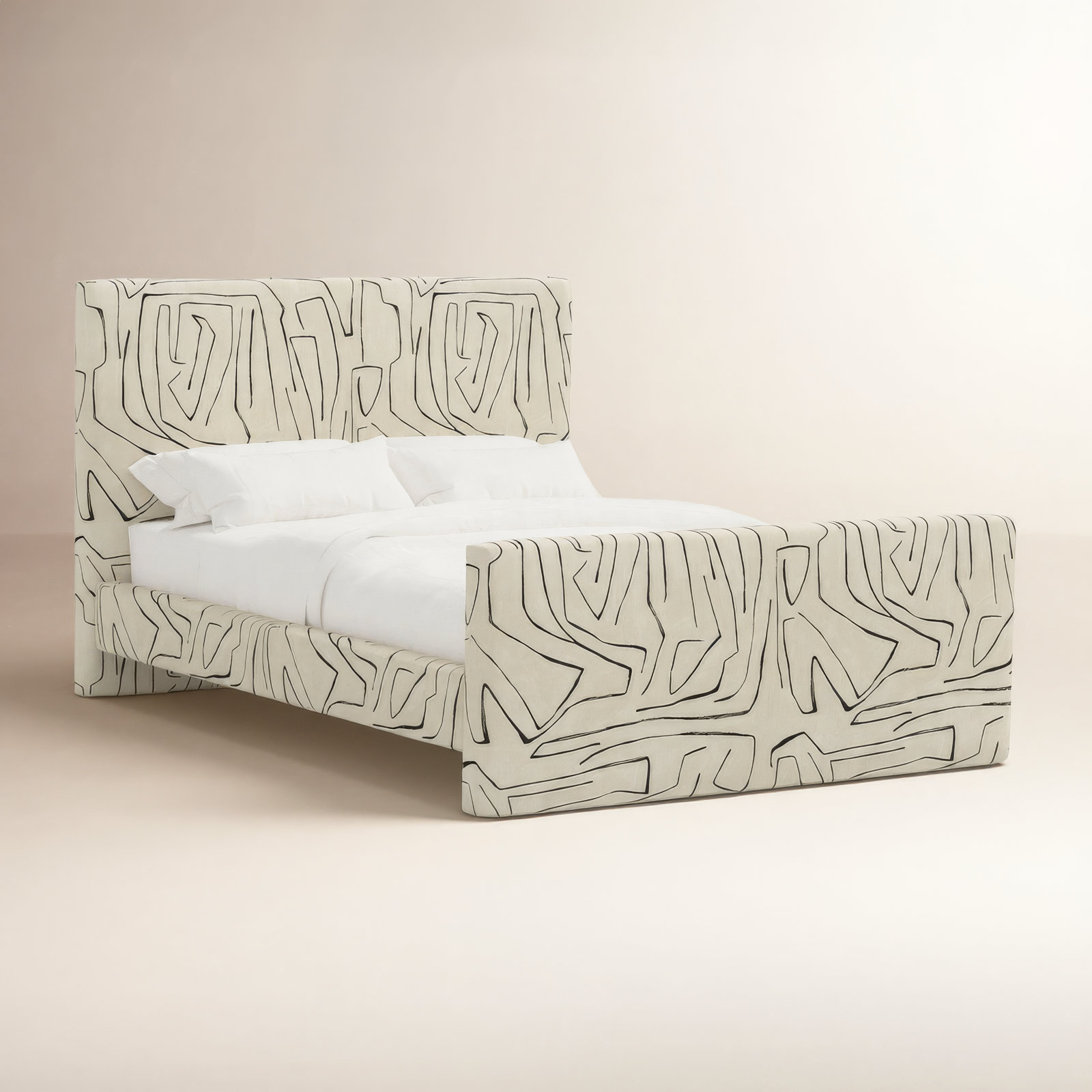 Upholstered Bed, Twin, Graffito Linen Onyx