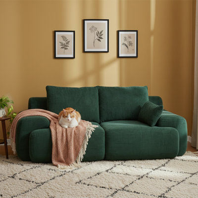 84" W Modern Memory Foam Compressed Sofa, No Assembly Modular 2-Seater Sectional with Pillows, Green