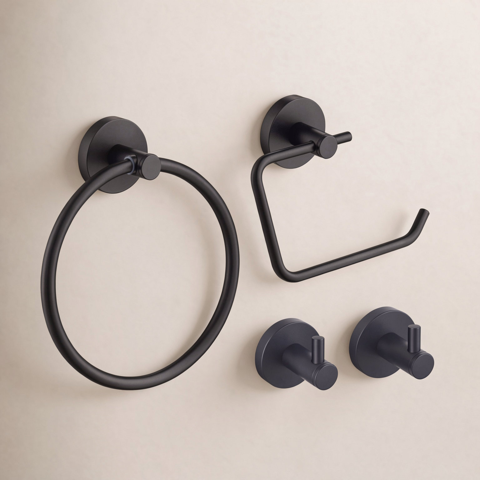 Circular 4-Piece Bathroom Hardware Set, Matte Black