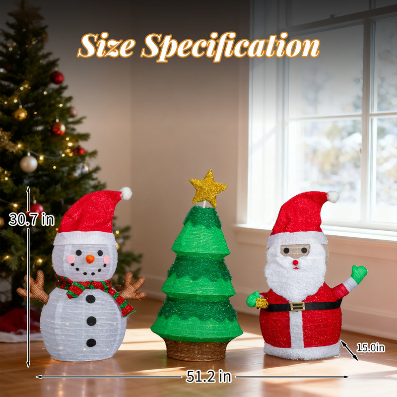 Ensemble de décoration pop-up père Noël et bonhomme de neige éclairé