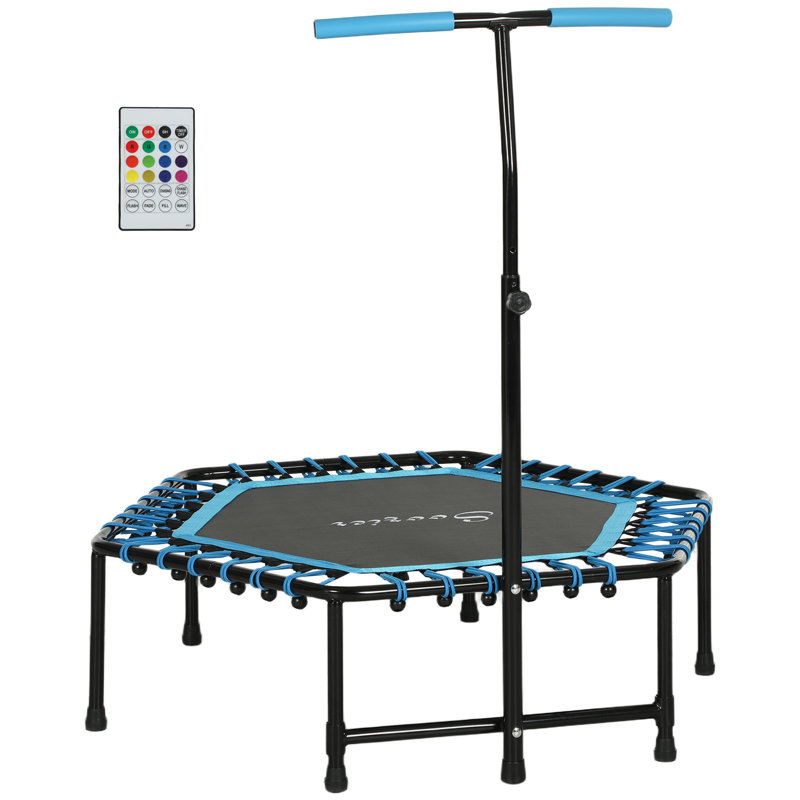 45" Rebounder Trampoline for Adults, Mini Trampoline Indoor with Colorful LED Lights and Adjustable Handle, Quiet and Safe Bungee Rebounder