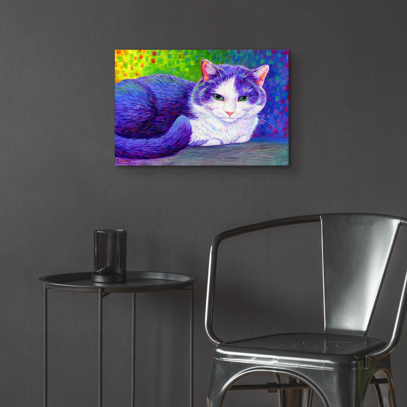 "Chat tuxedo mauve" par Rebecca Wang Art, H 16 po x l 24 po x P 0,2 po