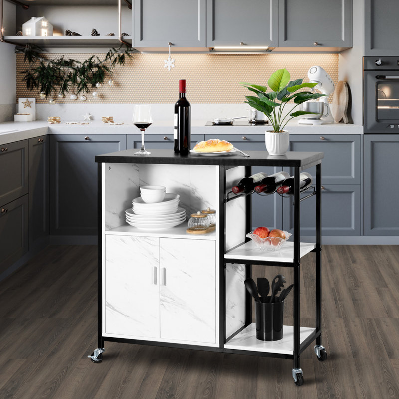 35.42'' Wide Rolling Kitchen Island with Storage Cabinet