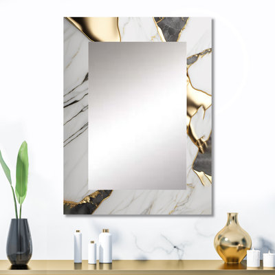 Abstrait géode marbre blanc et or I - miroir mural unique en marbre, miroir blanc, art imprimé en métal