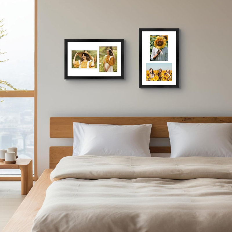 9x14 Black Solid Wood 2-Opening Collage Frame - 5x7 Mat & Full-Size Display