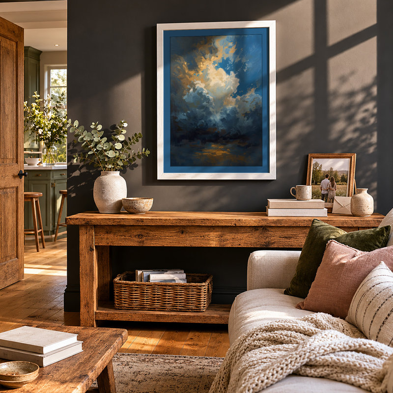 Towering Cloudscape Romantic - Framed Print, A1 - 84.1 x 59.4 cm, White