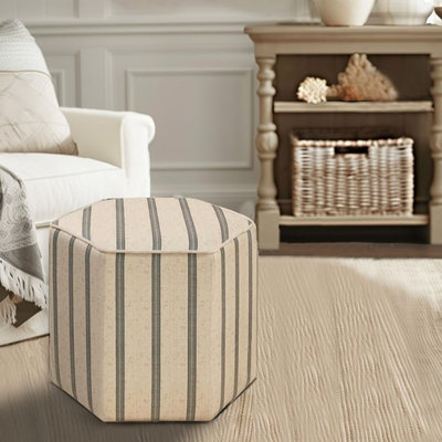 Siège hexagonal - Structure en bois massif et contreplaqué à rayures imprimées 18 po x P 18 po x H 16 po Capacité de charge maximale de 300 lb Tissu de style 18 x 18 x 16 pouvant supporter jusqu'à livres