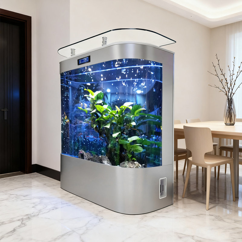 Réservoir d'aquarium à double arc avec filtre supérieur, 31,7 gallons (H 54,33 po x l 47,24 po x P 19,69 po, Argent argent