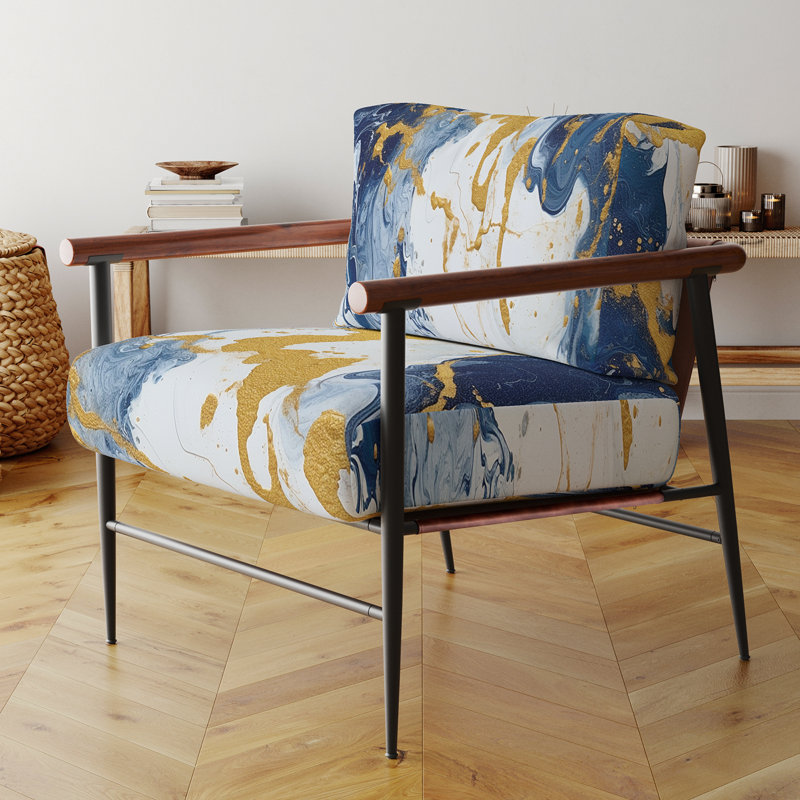 Fauteuil d'appoint rembourré abstrait abstrait bleu et or, Noir