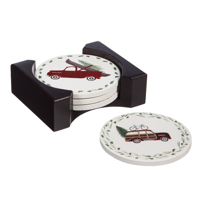 Wood Round 4 Piece Coaster Set