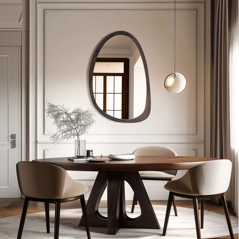 Miroir mural industriel en bois de noyer noir, 35,43 po x 23,62 po