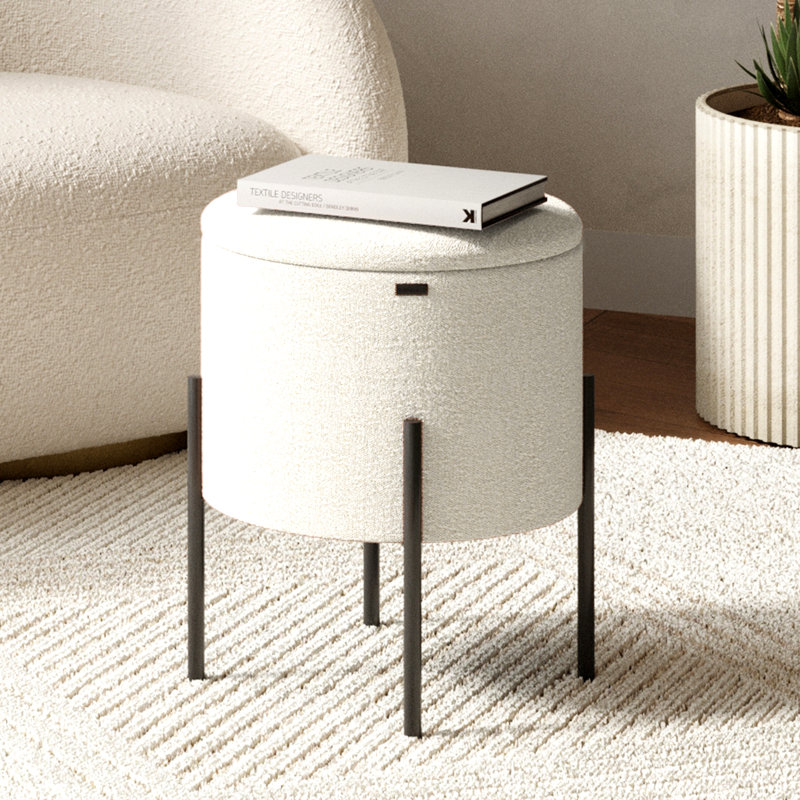 Repose-pieds rond moderne avec rangement, Blanc