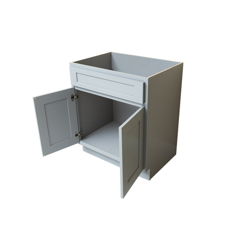 Armoire de rangement pour meuble-lavabo simple de 24 po de largeur prête à assembler, Gris Shaker