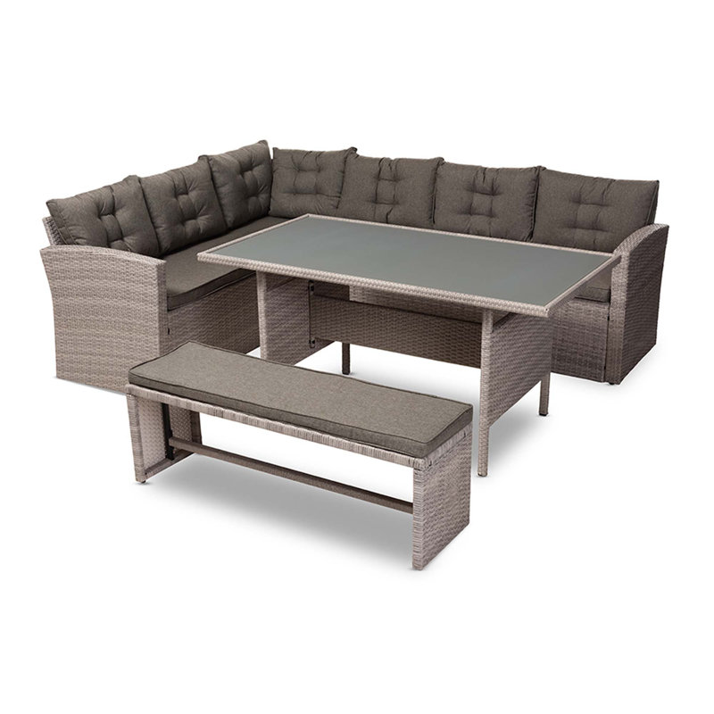 Ensemble de conversation modulaire en rotin 3 pièces avec coussins