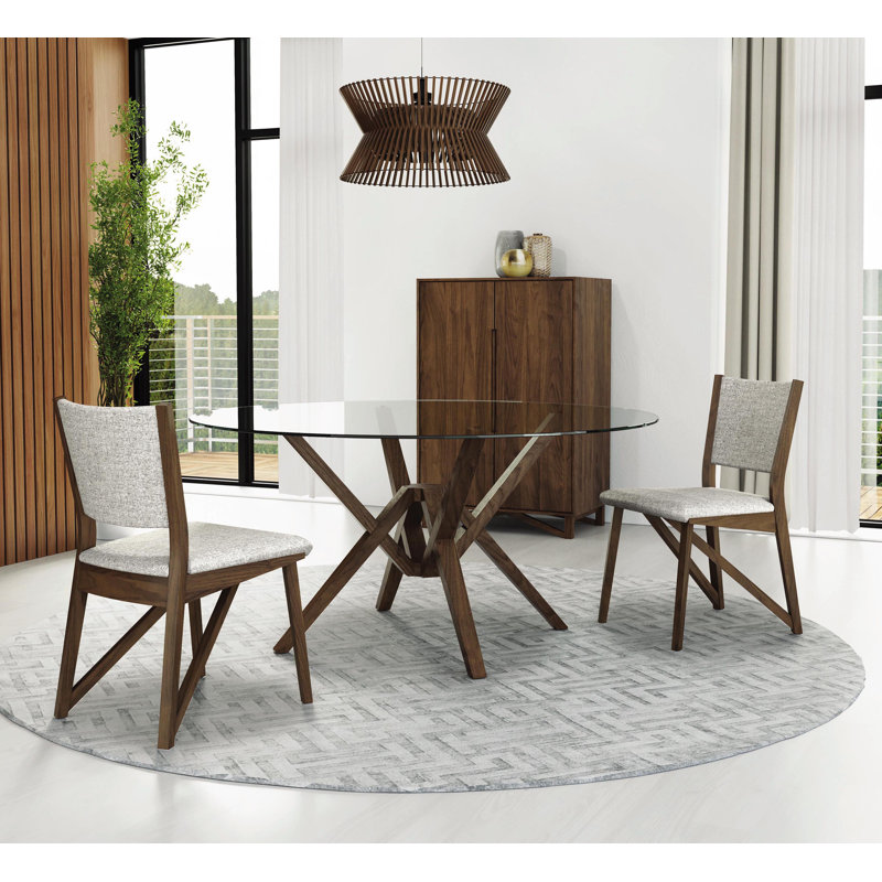 Exeter Round Glass Top Table, 30" H x 48" L x 48" W, Natural Walnut