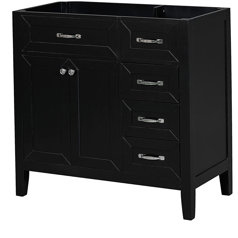 Comptoir de salle de bain sans évier 36 pouces, base d'armoire seulement, armoire de salle de bain avec tiroir, cadre solide et panneau de fibres à densité moyenne, noir