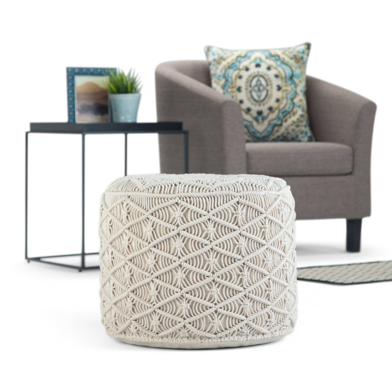 Natural Cotton Round Macrame Pouf with Legs