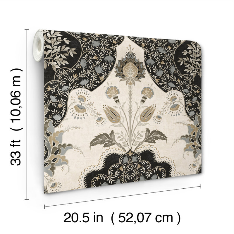 Auden Green Floral Grandeur Wallpaper, Black