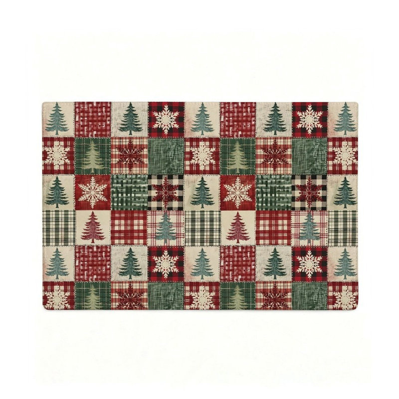 Tapis de sol en patchwork de Noël rouge et vert 120 x 80 cm