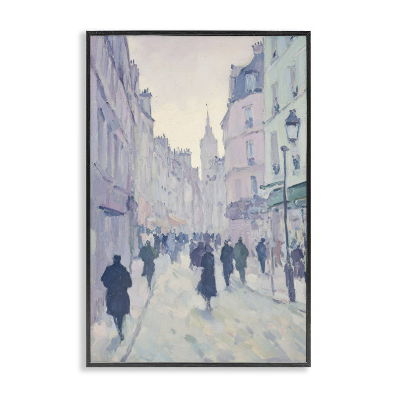 Scène de rue bleue Paris, estampe numérique, design par Petal Prints Design, H 18 po x l 12 po, Giclée encadrée noir minuit