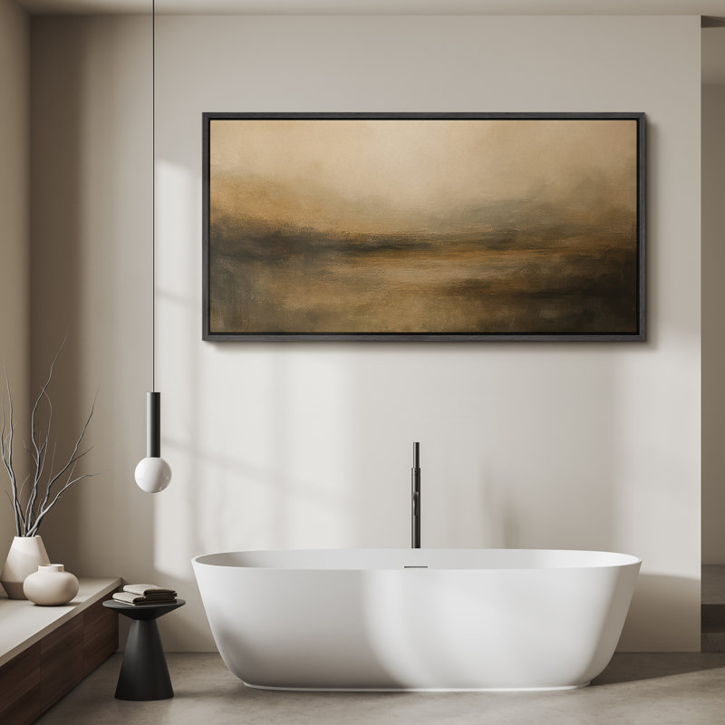 Large Framed Canvas Print Wall Art - Neutral Abstract Landscape Print for Minimalist Modern Wall Decor, Black, 30" H x 60" W
