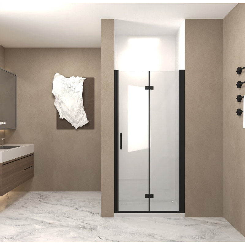 30-31"W x 72"H Bifold Shower Door - Matte Black Aluminum Frame, 1/4"(6mm) Tempered Glass with Explosion-Proof Film