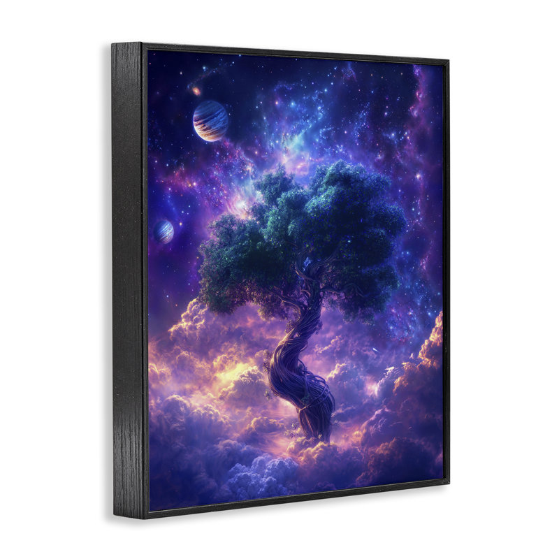 Arbre de vie à travers les nuages, estampe numérique, conception de Wumples, H 14 po x l 11 po, Giclée encadrée noir minuit