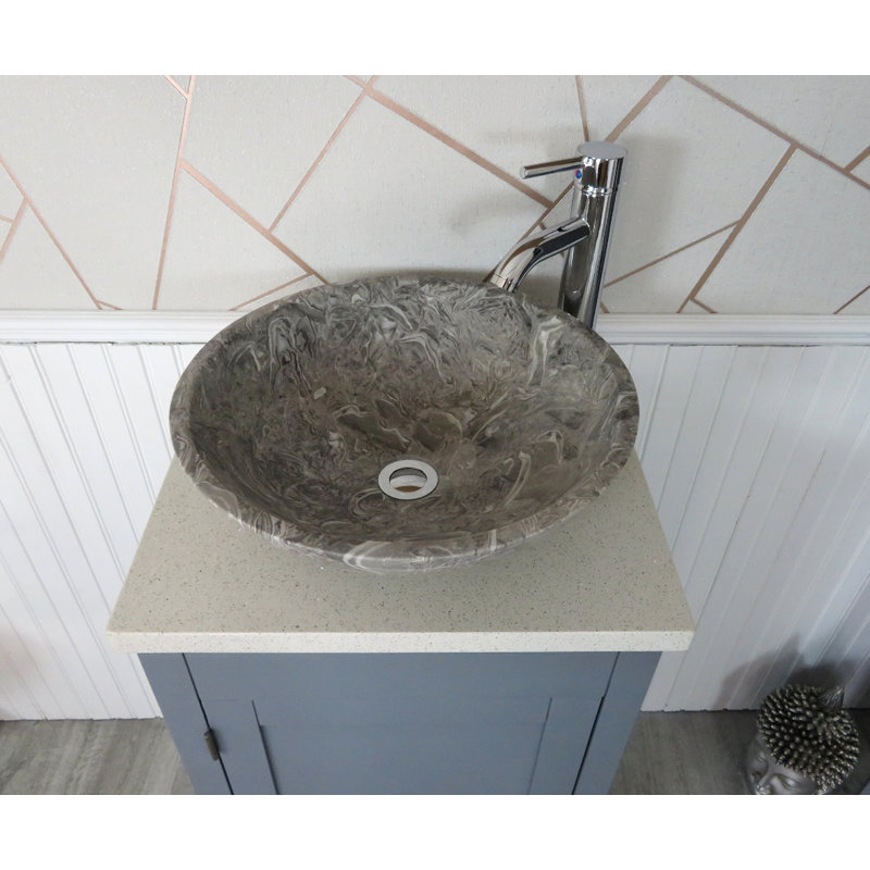 Scranton 515mm Single Bathroom Vanity with Vessel Stone Basin, White Quartz, Grey