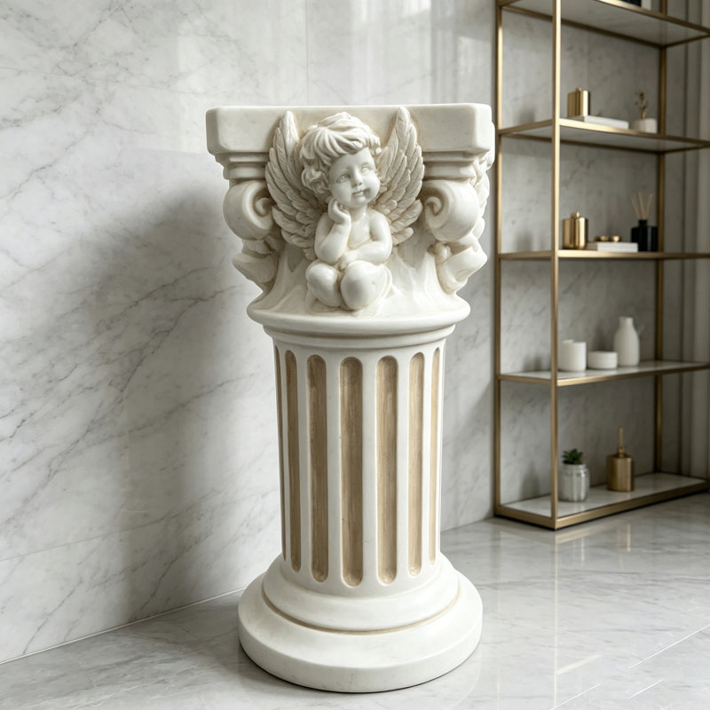 Piédestal de colonne romaine vintage en forme d'ange, de 19 pouces de hauteur