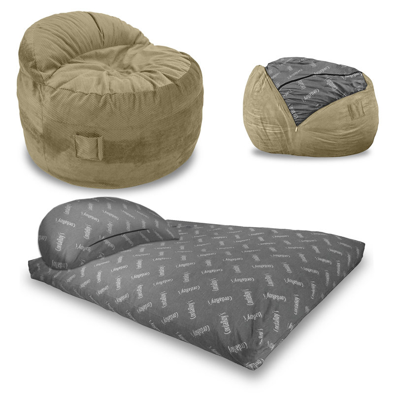 Full Moss Green Chenille Convertible Bean Bag Chair