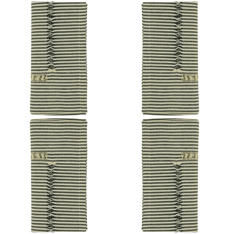 Black and White Stripe Hemstitch Cotton Table Napkins, Set of 4